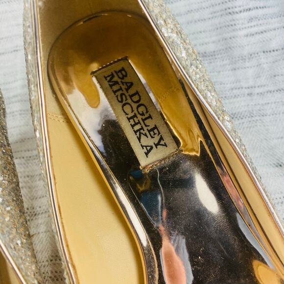 Badgley Mischka Madison II Champagne Glitter Kitten Heels Pointed Toe Size 7 - Picture 6 of 11